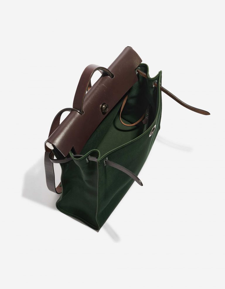 Pre-owned Hermès bag Herbag 39 Toile / Vache Hunter Vert Anglais / Ebene Brown, Green Inside | Sell your designer bag on Saclab.com