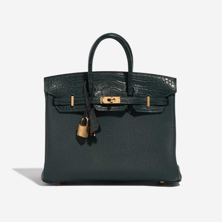Pre-owned Hermès bag Birkin Touch 25 Togo / Matte Alligator Vert Cypress Green Front | Sell your designer bag on Saclab.com