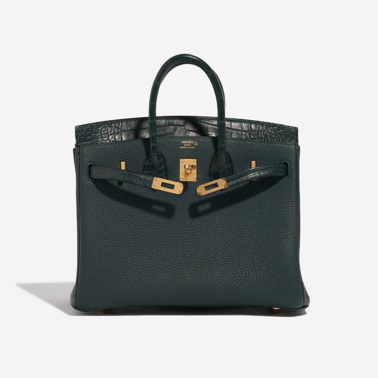 Pre-owned Hermès bag Birkin Touch 25 Togo / Matte Alligator Vert Cypress Green Front Open | Sell your designer bag on Saclab.com