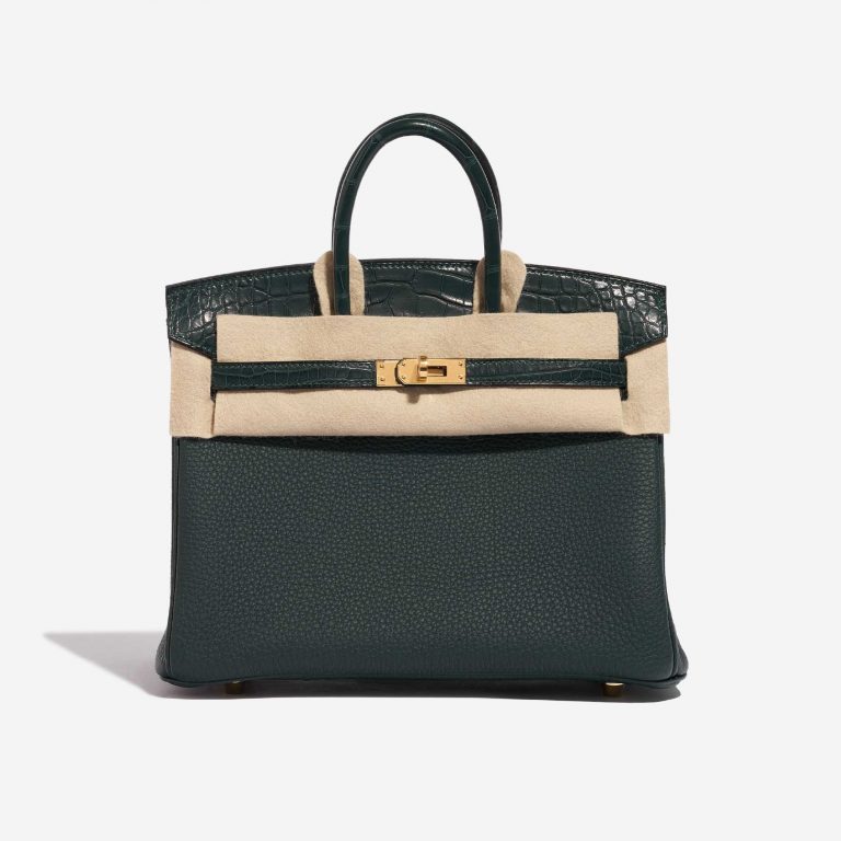 Pre-owned Hermès bag Birkin Touch 25 Togo / Matte Alligator Vert Cypress Green Front Velt | Sell your designer bag on Saclab.com