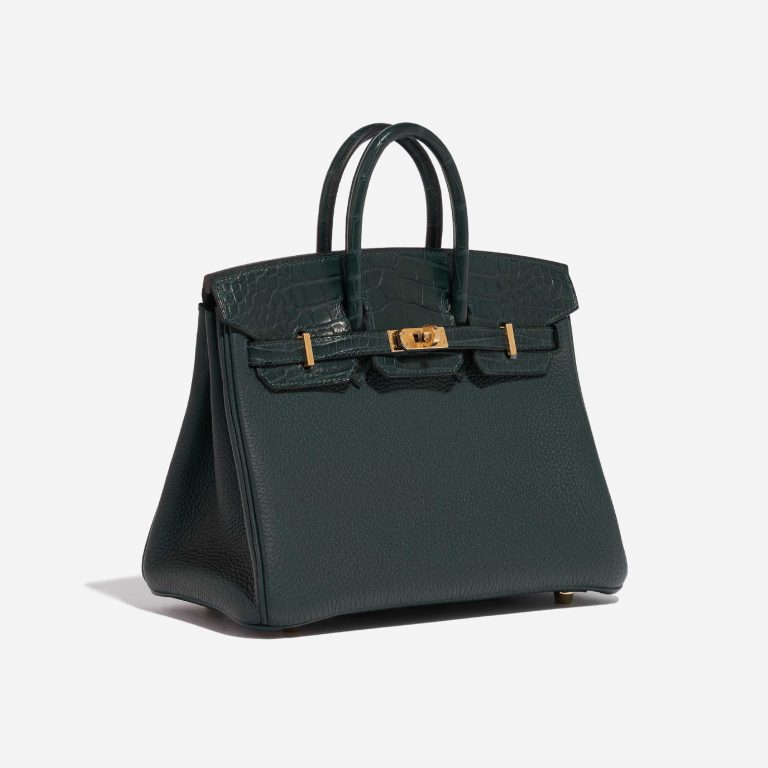Pre-owned Hermès bag Birkin Touch 25 Togo / Matte Alligator Vert Cypress Green Side Front | Sell your designer bag on Saclab.com