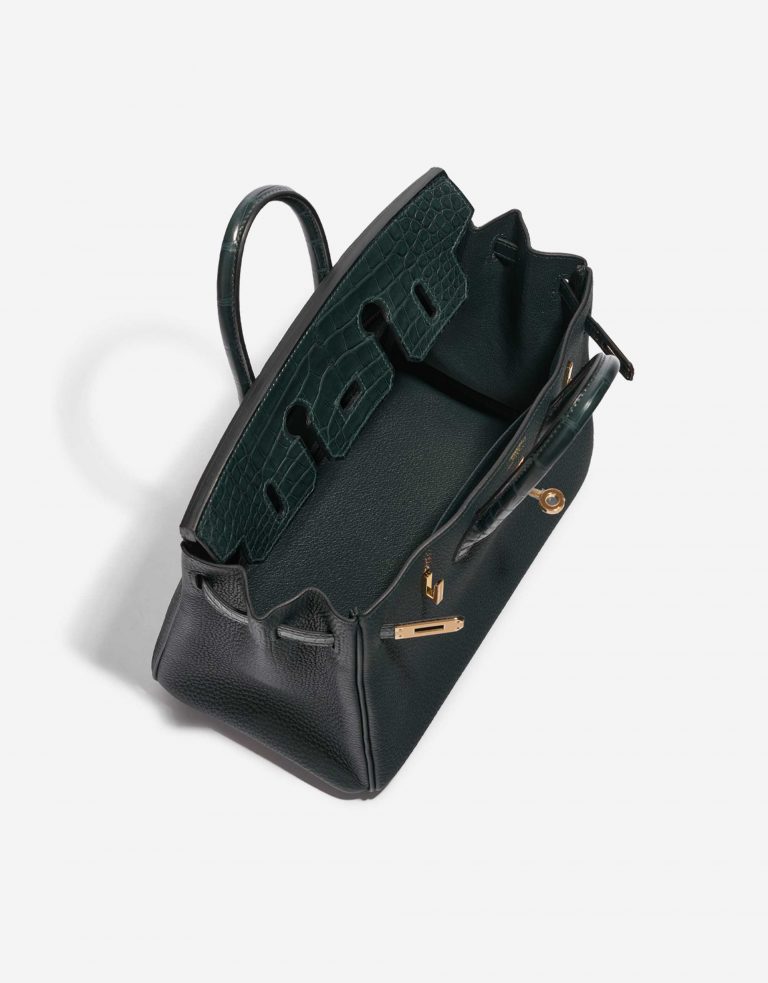 Pre-owned Hermès bag Birkin Touch 25 Togo / Matte Alligator Vert Cypress Green Inside | Sell your designer bag on Saclab.com