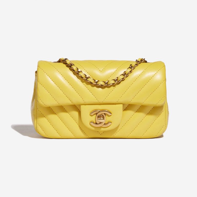 Pre-owned Chanel bag Timeless Extra Mini Chevron Lamb Yellow Yellow Front | Sell your designer bag on Saclab.com