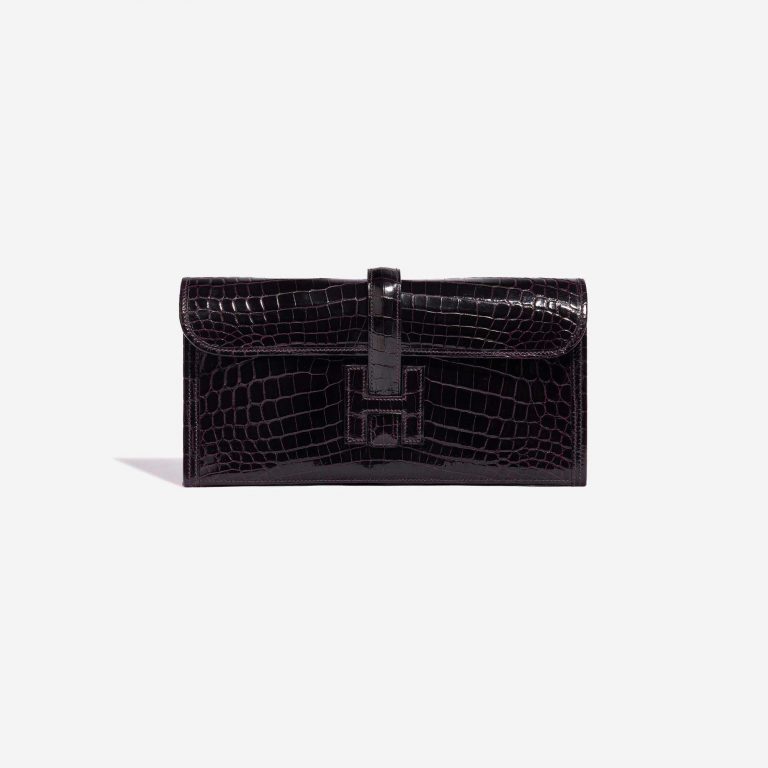 Pre-owned Hermès bag Jige Clutch Shiny Niloticus Crocodile Prunoir Violet Front | Sell your designer bag on Saclab.com