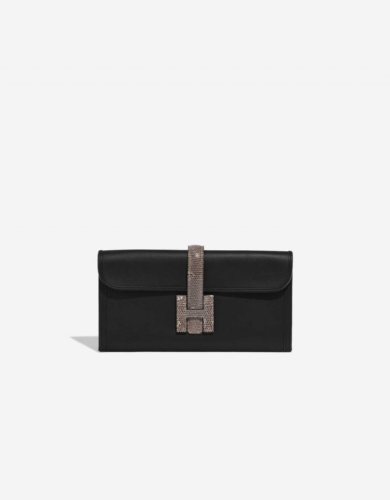 Pre-owned Hermès bag Jige Clutch Salvator Lizard / Swift Ombré / Black Black Front | Sell your designer bag on Saclab.com
