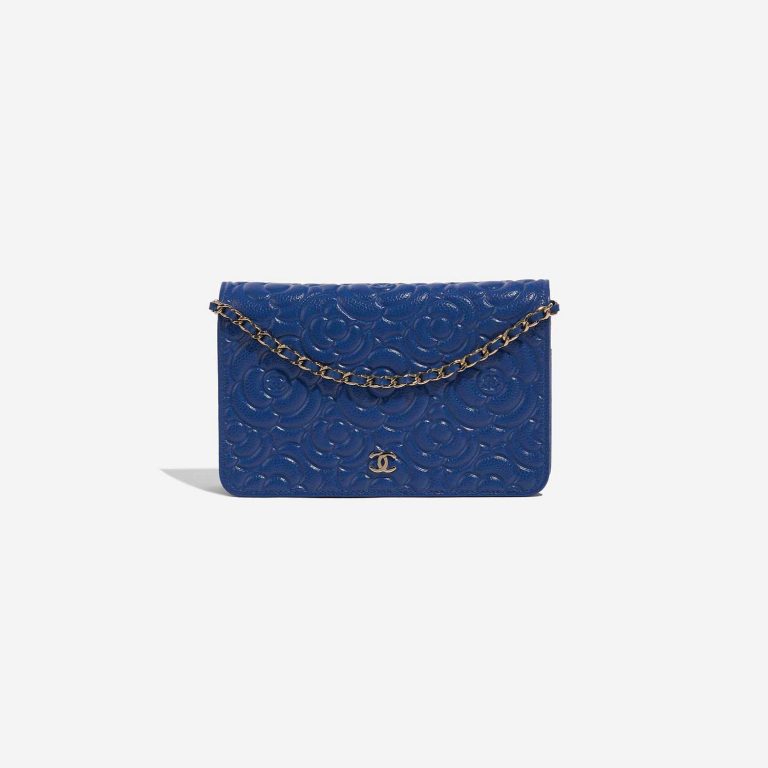 Pre-owned Chanel bag WOC Camellia Lamb Blue Blue Front | Sell your designer bag on Saclab.com