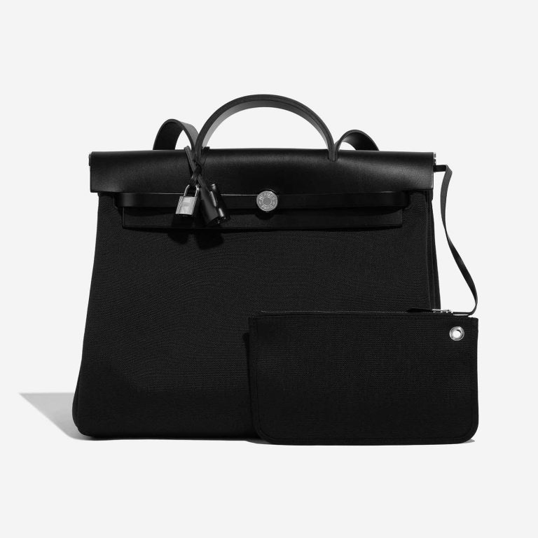 Pre-owned Hermès bag Herbag 39 Vache Hunter / Toile Militaire Black Black Front | Sell your designer bag on Saclab.com