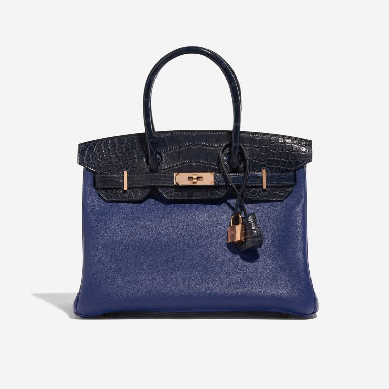 Pre-owned Hermès bag Birkin Touch 30 Matte Alligator / Taurillion Novillo Blue Sapphire / Blue Marine Blue Front | Sell your designer bag on Saclab.com