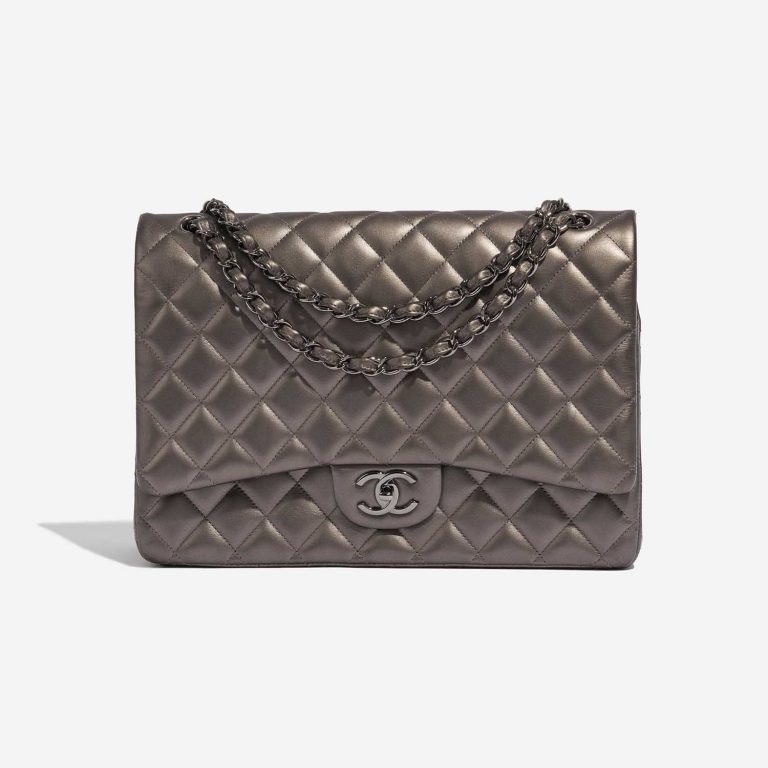 Pre-owned Chanel bag Timeless Maxi Lamb Silver Grey Grey, Silver Front | Sell your designer bag on Saclab.com