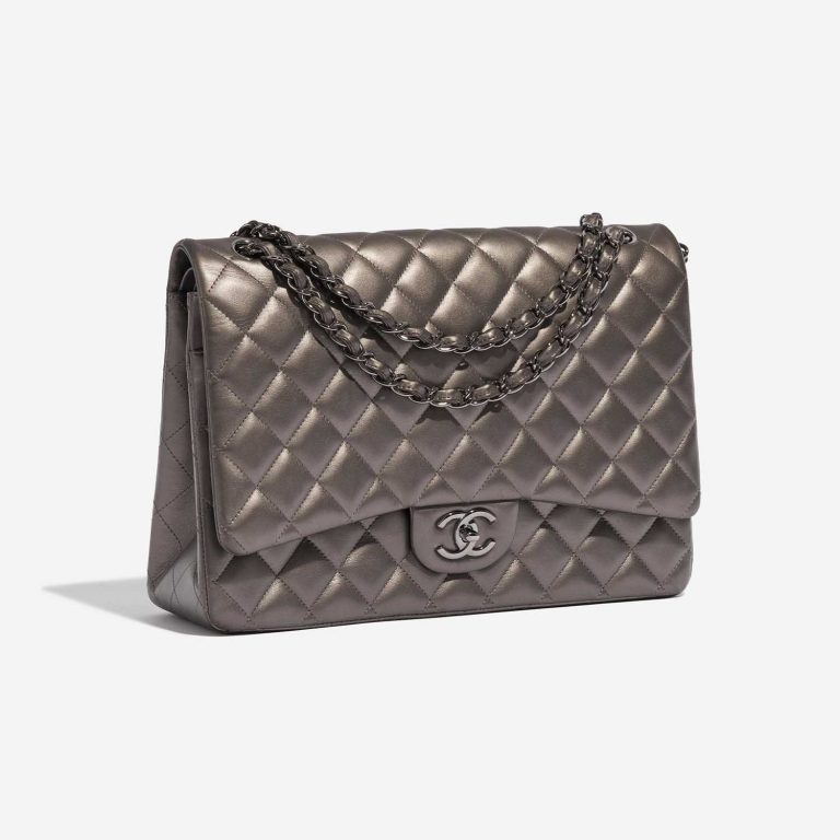 Pre-owned Chanel bag Timeless Maxi Lamb Silver Grey Grey, Silver Side Front | Sell your designer bag on Saclab.com