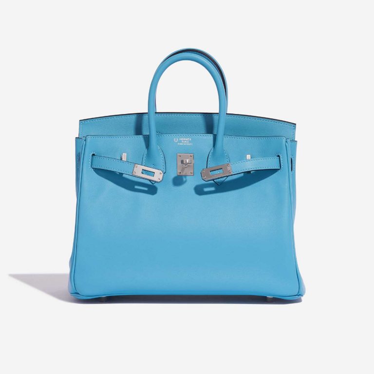 Pre-owned Hermès bag Birkin 25 Swift Bleu du Nord / Gris Perle Blue Front Open | Sell your designer bag on Saclab.com