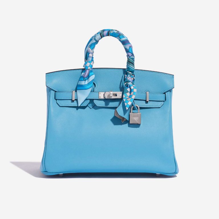 Pre-owned Hermès bag Birkin 25 Swift Bleu du Nord / Gris Perle Blue Front | Sell your designer bag on Saclab.com