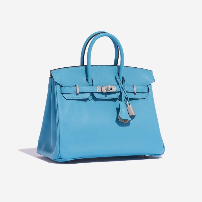 Pre-owned Hermès bag Birkin 25 Swift Bleu du Nord / Gris Perle Blue Side Front | Sell your designer bag on Saclab.com