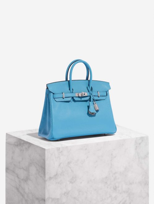 Pre-owned Hermès bag Birkin 25 Swift Bleu du Nord / Gris Perle Blue Side Front | Sell your designer bag on Saclab.com