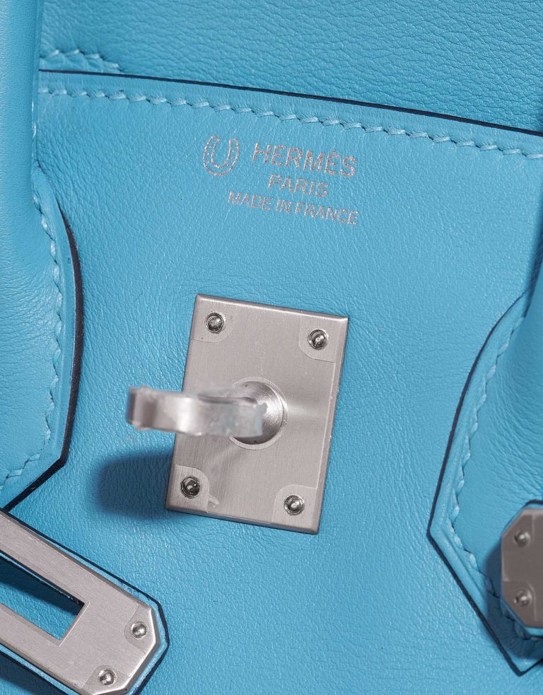 Pre-owned Hermès bag Birkin 25 Swift Bleu du Nord / Gris Perle Blue Logo | Sell your designer bag on Saclab.com