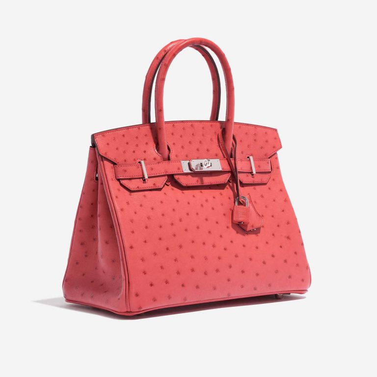 Pre-owned Hermès bag Birkin 30 Ostrich Bougainvillier Pink Side Front | Sell your designer bag on Saclab.com