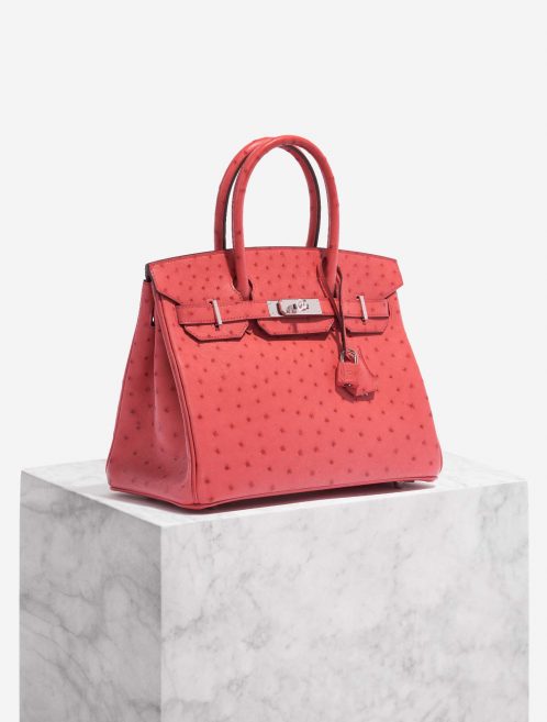 Pre-owned Hermès bag Birkin 30 Ostrich Bougainvillier Pink Side Front | Sell your designer bag on Saclab.com