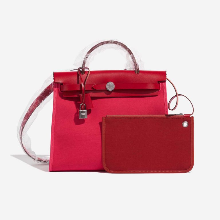 Pre-owned Hermès bag Herbag 31 Vache Hunter / Toile Militaire Rose Extreme / Rouge Venitien / Rouge Piment Red, Rose Front | Sell your designer bag on Saclab.com