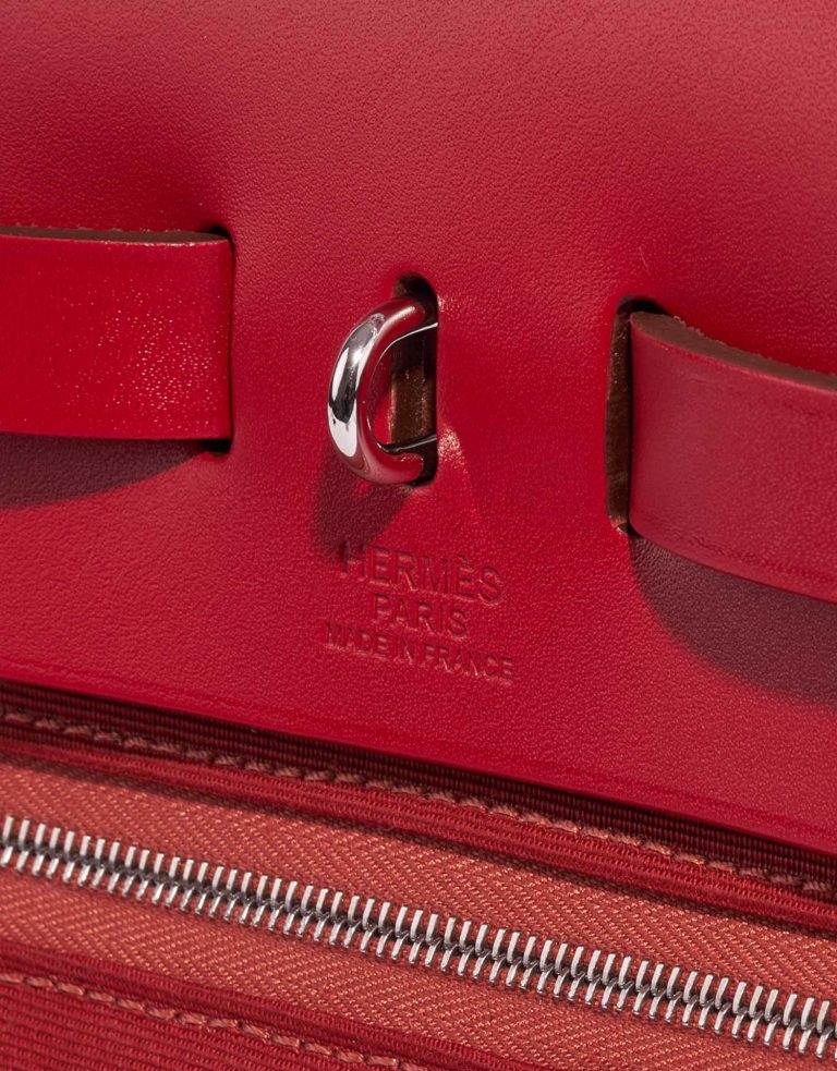 Pre-owned Hermès bag Herbag 31 Vache Hunter / Toile Militaire Rose Extreme / Rouge Venitien / Rouge Piment Red, Rose Logo | Sell your designer bag on Saclab.com