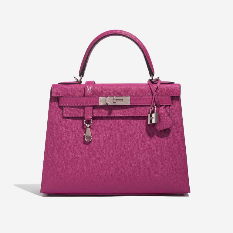 Pre-owned Hermès bag Kelly 28 Epsom Pourpre Pink Front | Sell your designer bag on Saclab.com