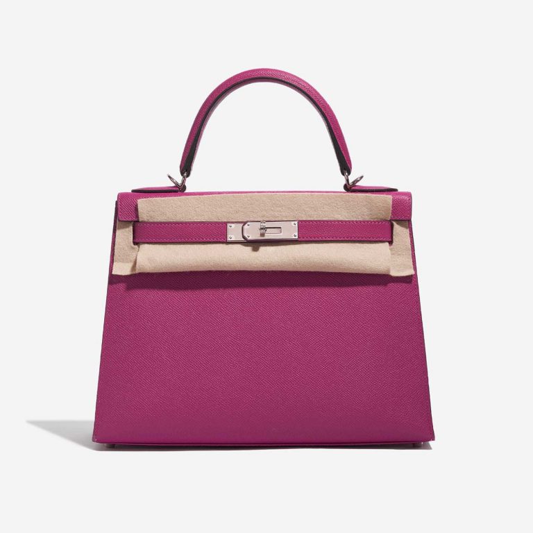 Pre-owned Hermès bag Kelly 28 Epsom Pourpre Pink Front Velt | Sell your designer bag on Saclab.com