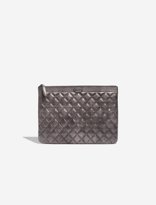 Pre-owned Chanel bag Boy Clutch Lamb Grey Metallic Grey Front | Sell your designer bag on Saclab.com