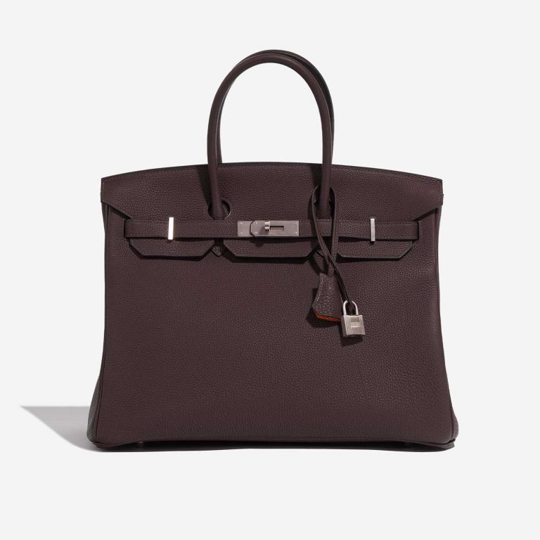 Pre-owned Hermès bag Birkin HSS 35 Togo Chocolat / Orange Poppy Brown, Orange Front | Sell your designer bag on Saclab.com