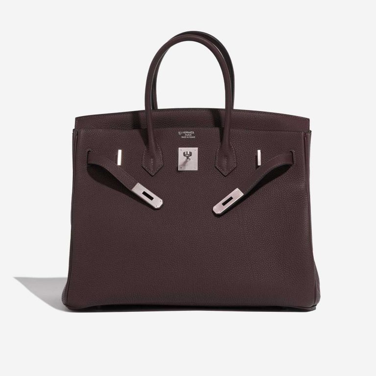 Pre-owned Hermès bag Birkin HSS 35 Togo Chocolat / Orange Poppy Brown, Orange Front Open | Sell your designer bag on Saclab.com