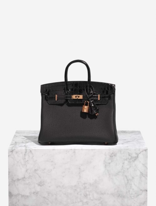 Pre-owned Hermès bag Birkin Touch 25 Niloticus Crocodile / Togo Black Black Front | Sell your designer bag on Saclab.com