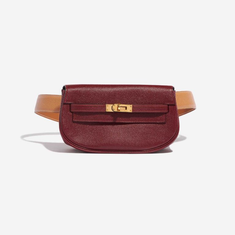 Pre-owned Hermès bag Kelly Pochette Courchevel Bordeaux / Gold Brown, Red Front | Sell your designer bag on Saclab.com