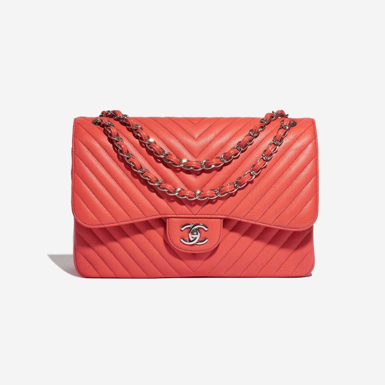 Pre-owned Chanel bag Timeless Jumbo Caviar Coral Pink Pink Front | Sell your designer bag on Saclab.com