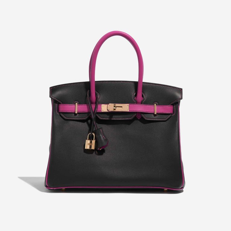 Pre-owned Hermès bag Birkin HSS 30 Swift Black / Rose Pourpe Black, Rose Front | Sell your designer bag on Saclab.com