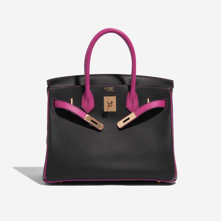 Pre-owned Hermès bag Birkin HSS 30 Swift Black / Rose Pourpe Black, Rose Front Open | Sell your designer bag on Saclab.com
