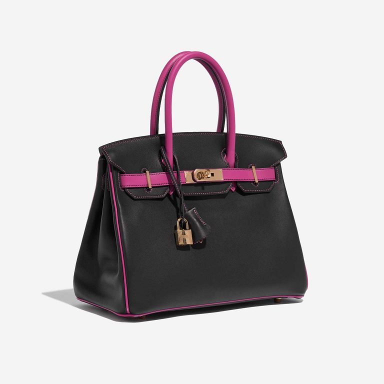 Pre-owned Hermès bag Birkin HSS 30 Swift Black / Rose Pourpe Black, Rose Side Front | Sell your designer bag on Saclab.com