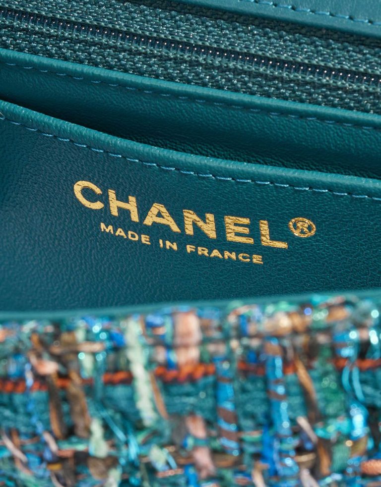 Pre-owned Chanel bag Timeless Mini Rectangular Tweed Blue / Green Blue, Green Logo | Sell your designer bag on Saclab.com