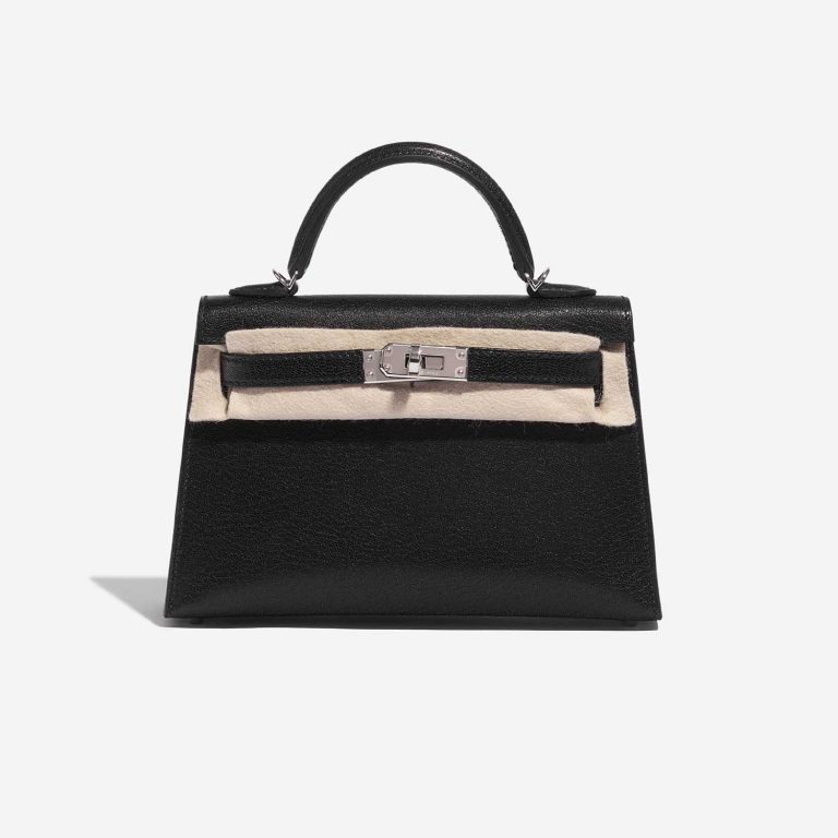 Pre-owned Hermès bag Kelly Mini Chèvre Chamkila Black Black Front Velt | Sell your designer bag on Saclab.com