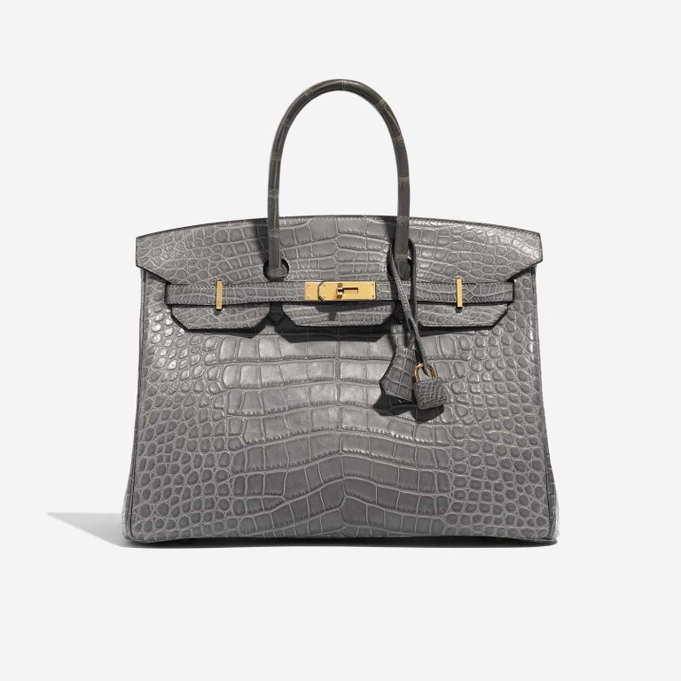 Pre-owned Hermès bag Birkin 35 Matte Alligator Graphite Grey Front | Sell your designer bag on Saclab.com