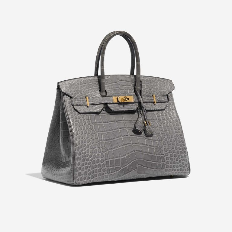 Pre-owned Hermès bag Birkin 35 Matte Alligator Graphite Grey Side Front | Sell your designer bag on Saclab.com
