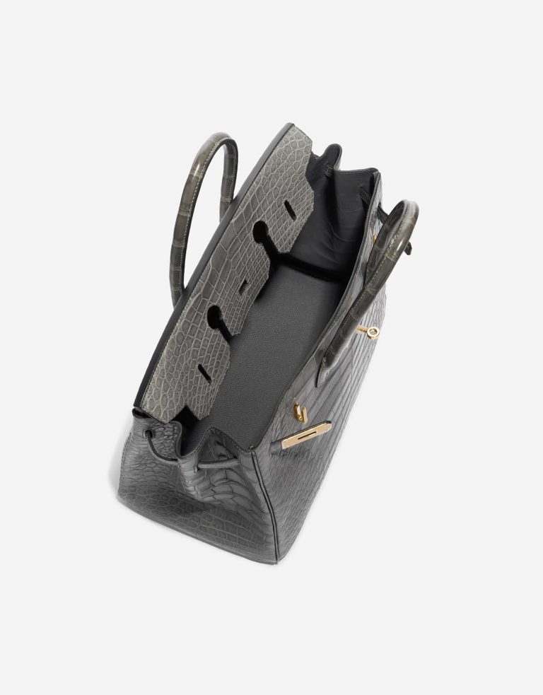 Pre-owned Hermès bag Birkin 35 Matte Alligator Graphite Grey Inside | Sell your designer bag on Saclab.com