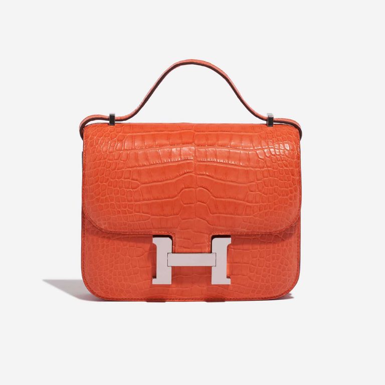 Pre-owned Hermès bag Constance 18 Matte Alligator Orange Poppy Orange Front | Sell your designer bag on Saclab.com