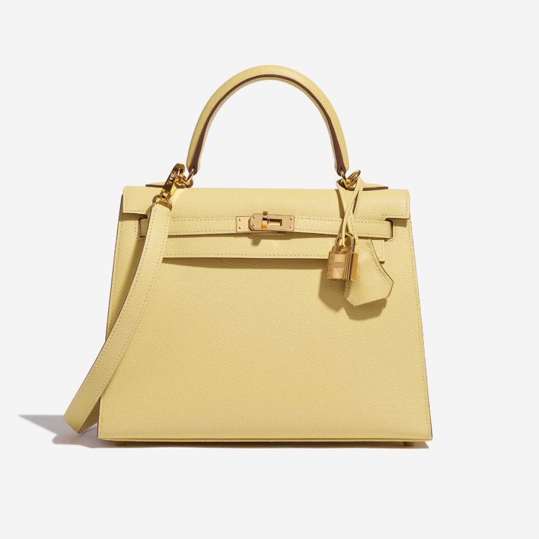 Pre-owned Hermès bag Kelly 25 Epsom Jaune Poussin Yellow Front | Sell your designer bag on Saclab.com