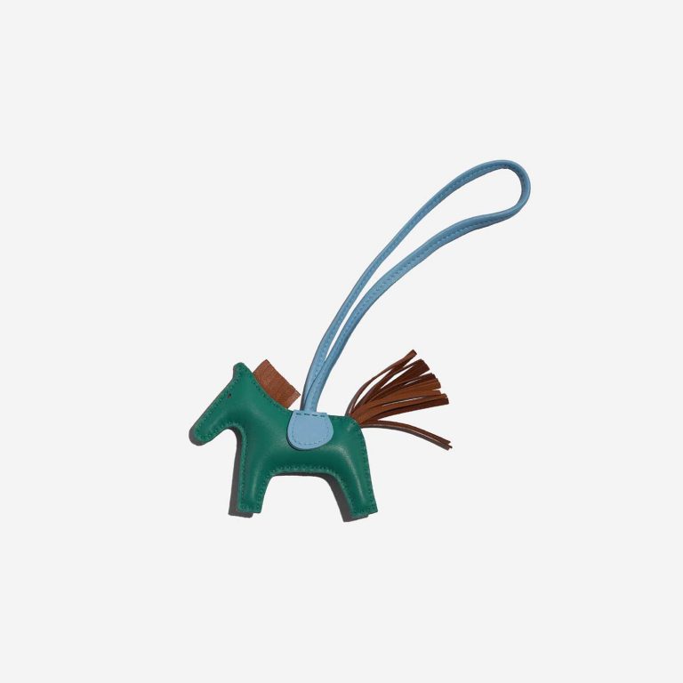Pre-owned Hermès bag Rodeo PM Milo Lamb  Malachite / Blue Atoll / Gold Blue, Brown, Green Front | Sell your designer bag on Saclab.com