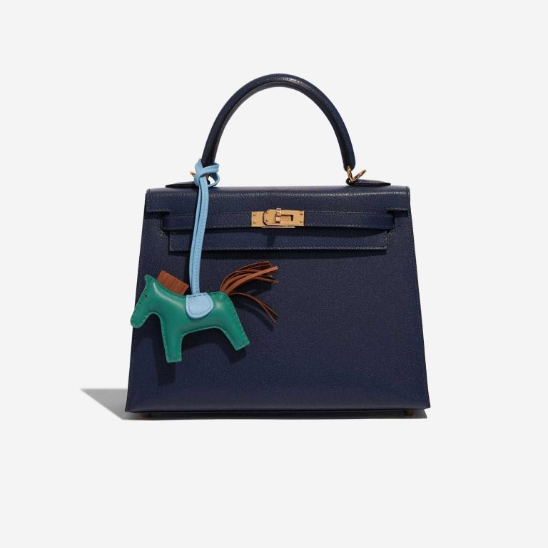 Pre-owned Hermès bag Rodeo PM Milo Lamb  Malachite / Blue Atoll / Gold Blue, Brown, Green Detail | Sell your designer bag on Saclab.com