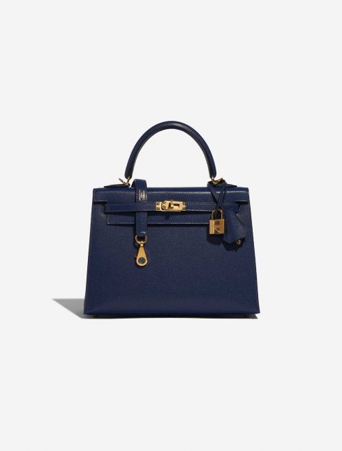Pre-owned Hermès bag Kelly 25 Chèvre Chamkila Blue Saphire Blue Front | Sell your designer bag on Saclab.com