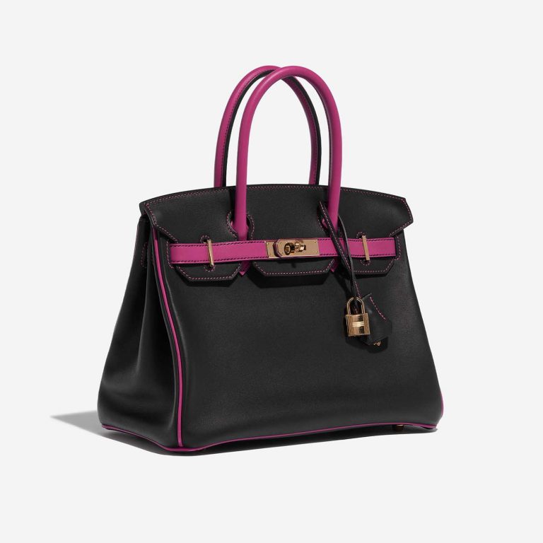 Pre-owned Hermès bag Birkin HSS 30 Swift Black / Rose Pourpre Black, Rose Side Front | Sell your designer bag on Saclab.com