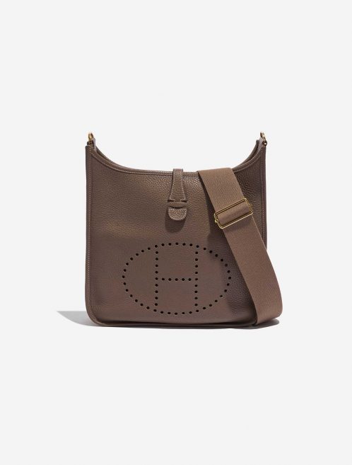 Pre-owned Hermès bag Evelyne 29 Taurillon Clemence Etoupe Brown Front | Sell your designer bag on Saclab.com
