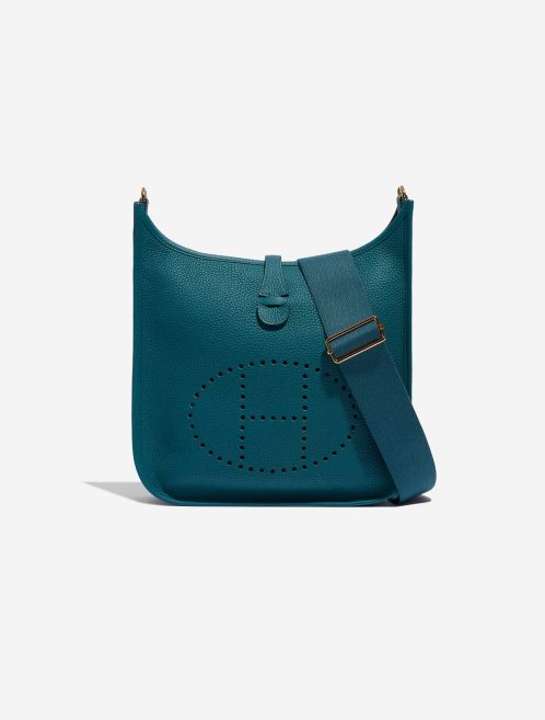 Pre-owned Hermès bag Evelyne 29 Taurillon Clemence Vert Bosphore Green Front | Sell your designer bag on Saclab.com