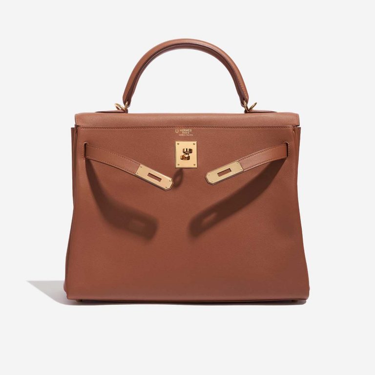 Pre-owned Hermès bag Kelly HSS 32 Swift Gold / Apricot Brown Front Open | Sell your designer bag on Saclab.com