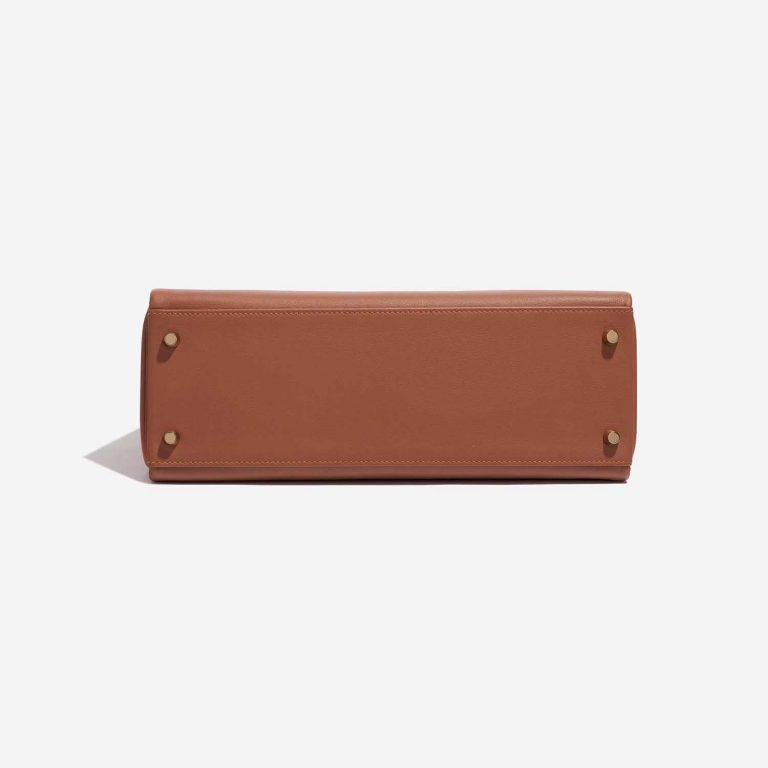 Pre-owned Hermès bag Kelly HSS 32 Swift Gold / Apricot Brown Bottom | Sell your designer bag on Saclab.com