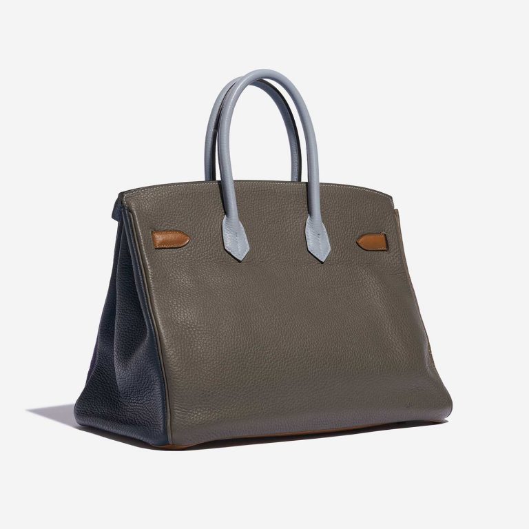 Pre-owned Hermès bag Birkin Harlequin 35 Clemence Ultra Violet / Etain / Bleu Lin / Bleu Obscur / Etoupe / Gold Multicolour Side Back | Sell your designer bag on Saclab.com